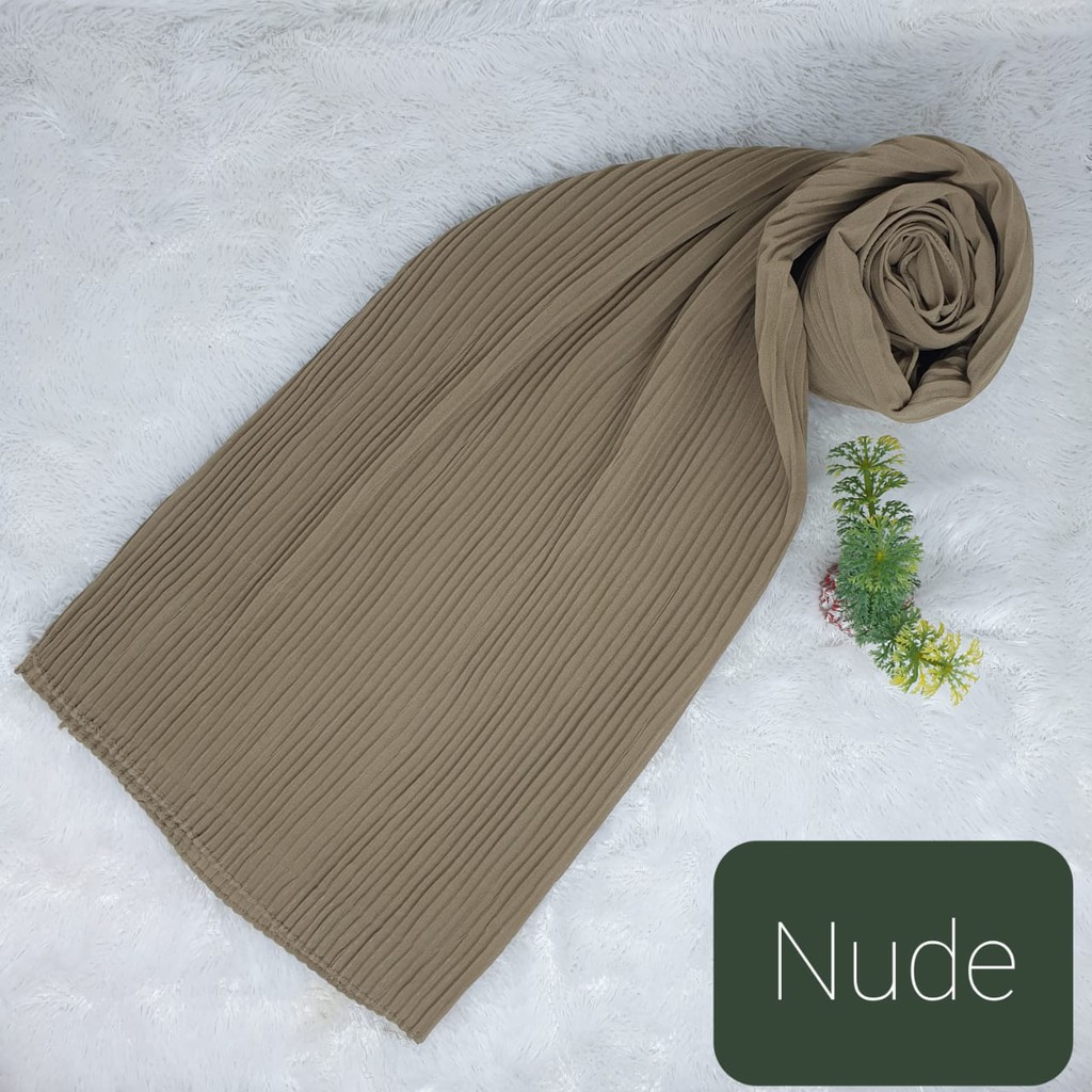 Pashmina Plisket Ceruty Babydol Full Plisket Lidi Tanpa Lipatan-NUDE