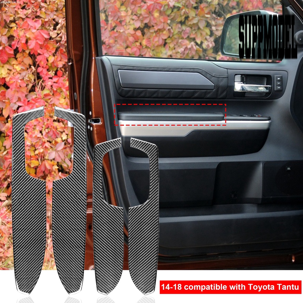 Suppmodelx 4Pcs Stiker Panel Armrest Pintu Mobil Toyota Tundra 2014-2018 Bahan Karbon Fiber Tahan Panas