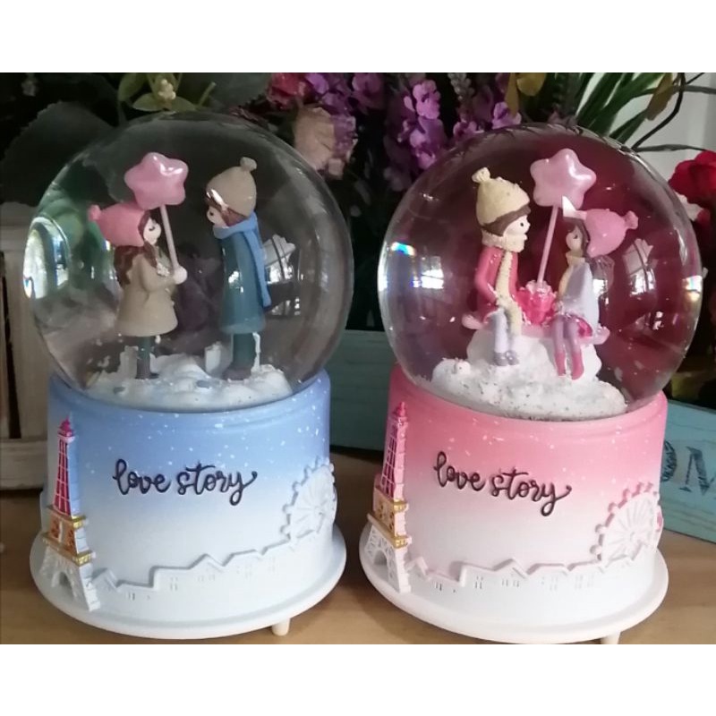 snowball musik couple/ snowball musik bola kristal/ bola air salju love story  otomatis jumbo / snow
