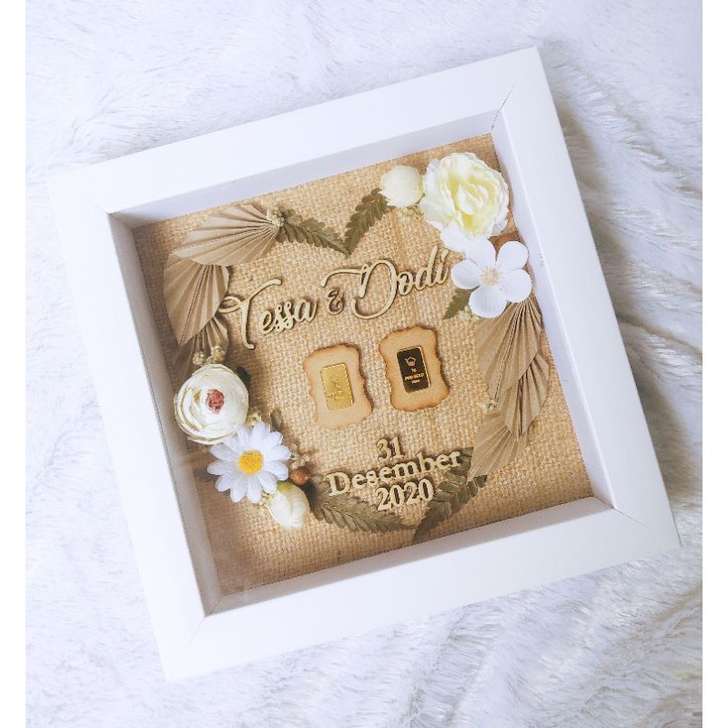 Mahar Pernikahan Bingkai 3d Rustic simpel Love Emas replika batangan