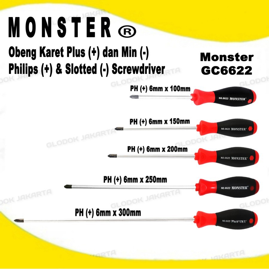 Obeng Plus Magnet Karet 6mm MONSTER GC6622 PH Plus