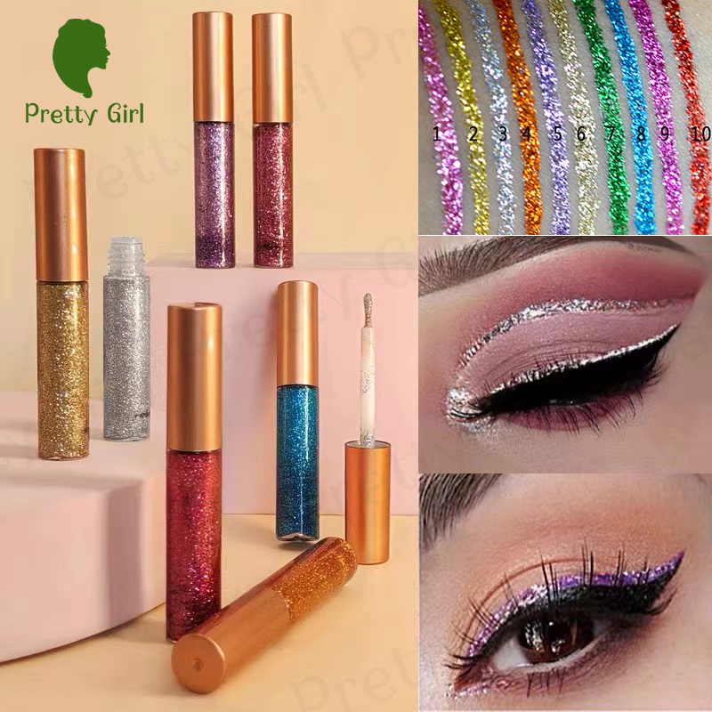 【asli】HANDAIYAN 10 Colors Liquid Glitter Eyeliner, Metallic Shimmer Glitter Eyeshadow, Long Lasting Waterproof Sparkling Eyeliner Eye Shadow