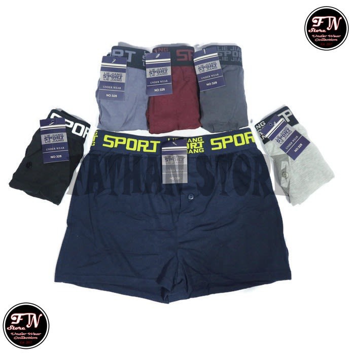 LIE JIANG SPORT Art-328 - 3 Pcs Celana Dalam Pria Boxer Pria Model Kancing
