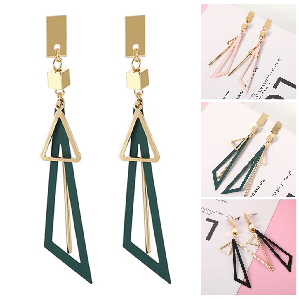 Hu Hu Hu Hu Hu Alat Bantu Pasang Kacamata♡ 1 Pasang Anting Menjuntai Bentuk Segitiga Geometris Warna-Warni Untuk Pernikahan