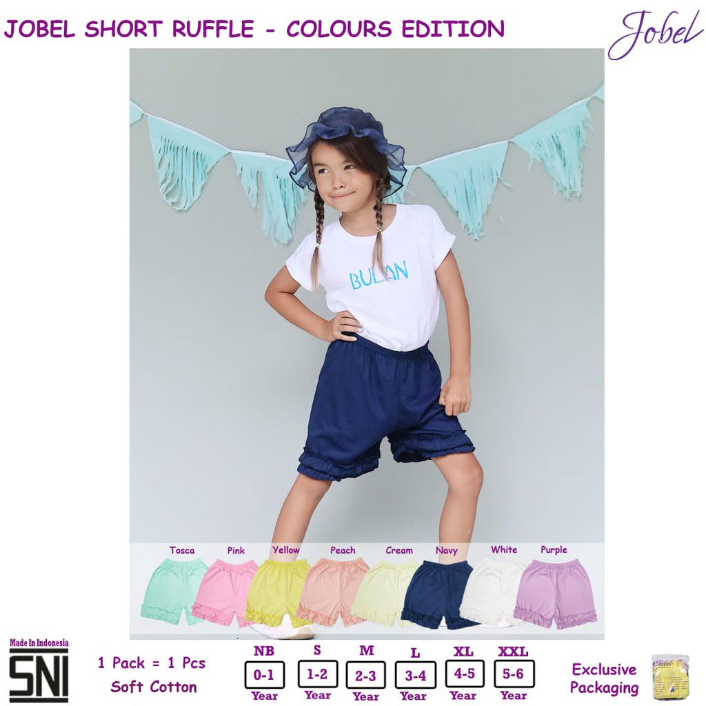 JOBEL SHORT RUFFLE - COLOURS EDITION CELANA PENDEK ANAK CELANA ANAK PEREMPUAN 0-6 thn