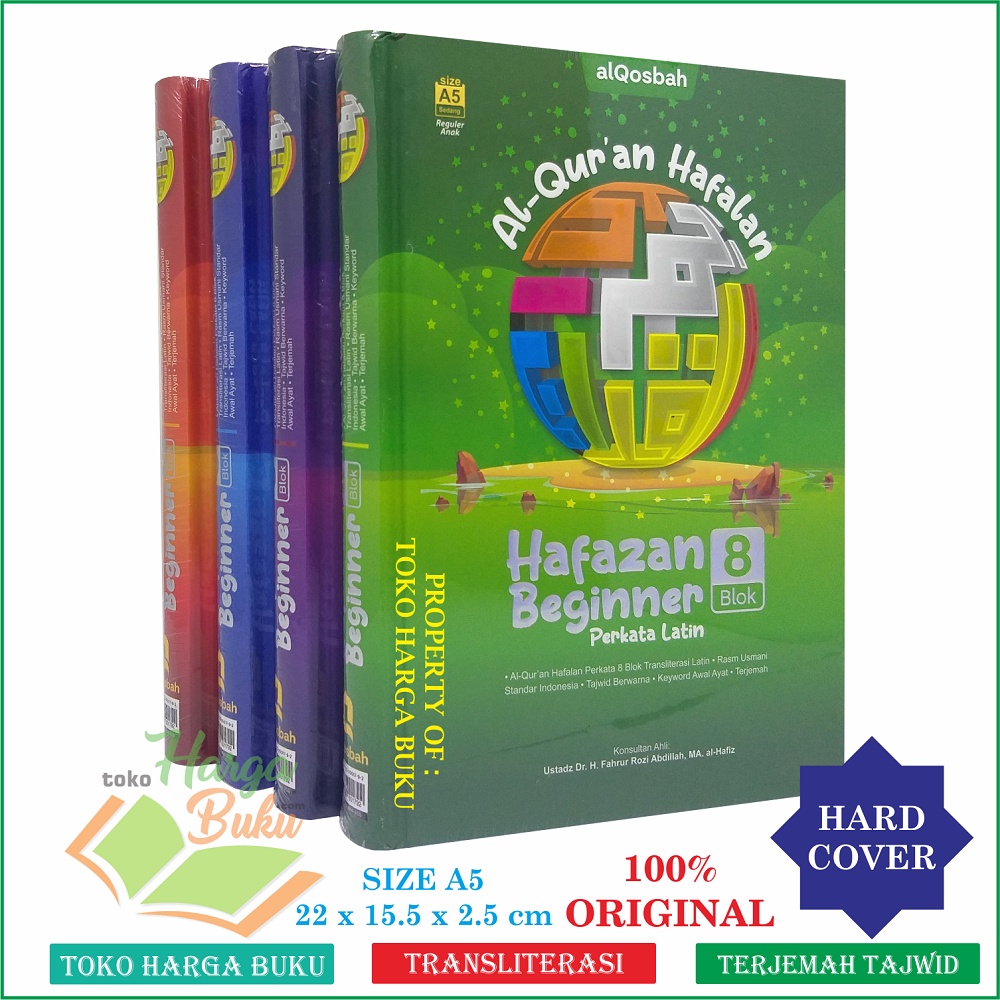 Al-Quran Hafazan Beginner Perkata Latin A5 HC 8 Blok Transliterasi Latin Rasm Usmani Tajwid Warna Terjemah Al Qur'an Hafalan Penerbit Al-Qosbah