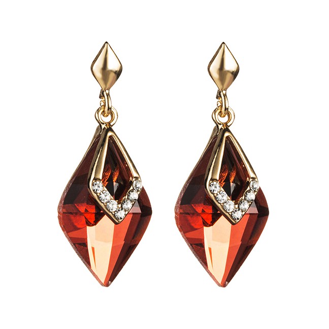 LRC Anting Tusuk Fashion Red Diamond-shaped Diamond S925 Silver Needle Earrings D10280