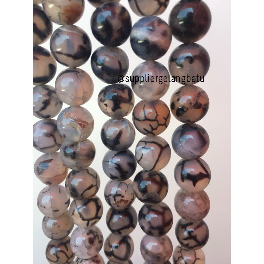 batu kalung gelang rhodolite dalmantion corak natural akik 12mm corak hitam putih black white fesyen