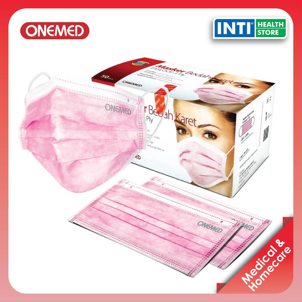 Onemed | Masker 3 Ply Earloop Medis | Earloop Surgical Mask | Warna Pink