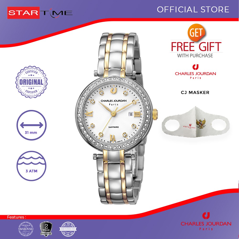 [ORIGINAL] Charles Jourdan CJ1007-2113S - Jam Tangan Wanita - Analog - Silver Gold