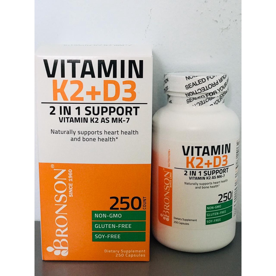 Jual BRONSON Vitamin K2 MK7 Plus Vitamin D3 250 Capsules Import