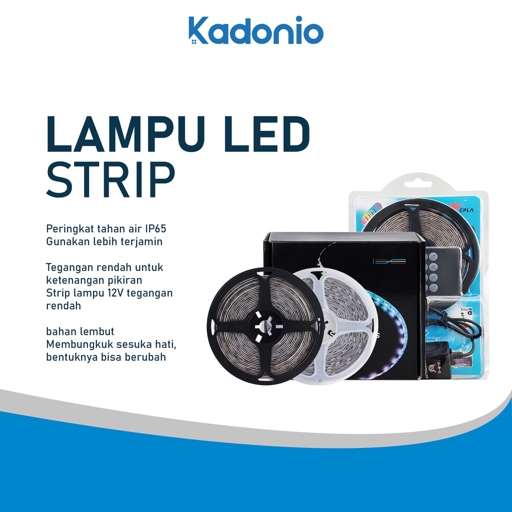 Kadonio Lampu Led Strip RGB Warna Warni waterproof IP65 2835/5050 Komplit Set Adaptor kontrol