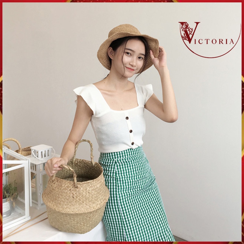 Victoria Baju Rajut/Tank Top Wanita Square Neck Tank Top Import Style Korea 4054