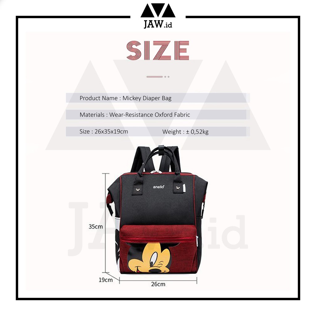 JAW Tas Bayi Anello Diaper Bag / Tas Anello Mickey / Ransel Anello