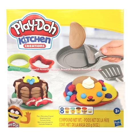 Play-doh Kitchen Creations Flip and Pancake Playset Mainan Lilin Playdoh Membuat Waffle Wafel Dengan Cetakan