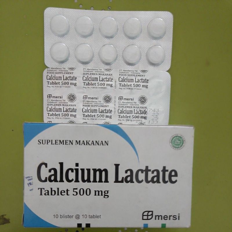 Calcium Lactate Tablet 500 mg (U/ memenuhi kebutuhan Kalsium)