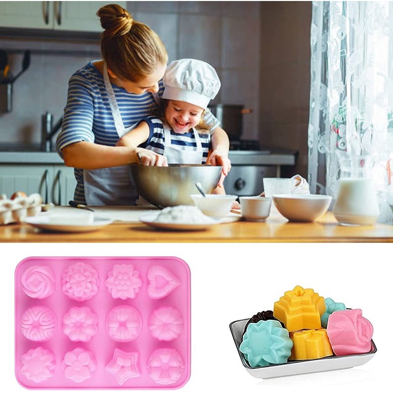 Flowers Silicone Non Stick Cake Baking Molds For Chocolate ，Candy ， Muffins ，Cake