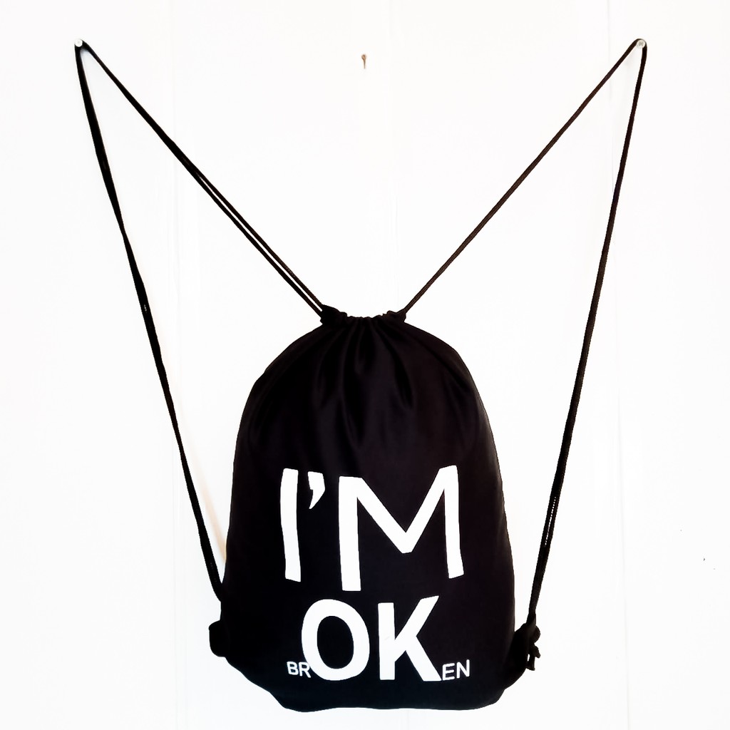 TOTEBAG / STRING BAG RANSEL SERUT SABLON I'M OK (i'm brOKen) || bahan drill halus