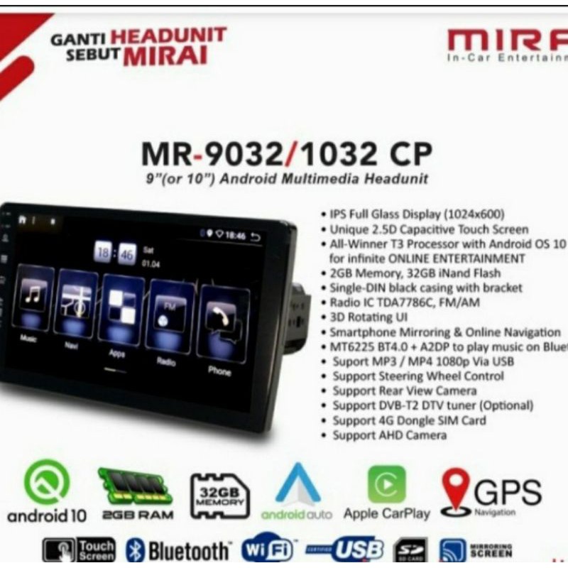HEAD UNIT TAPE MIRAI ANDROID MR 9032 VC  9 inch