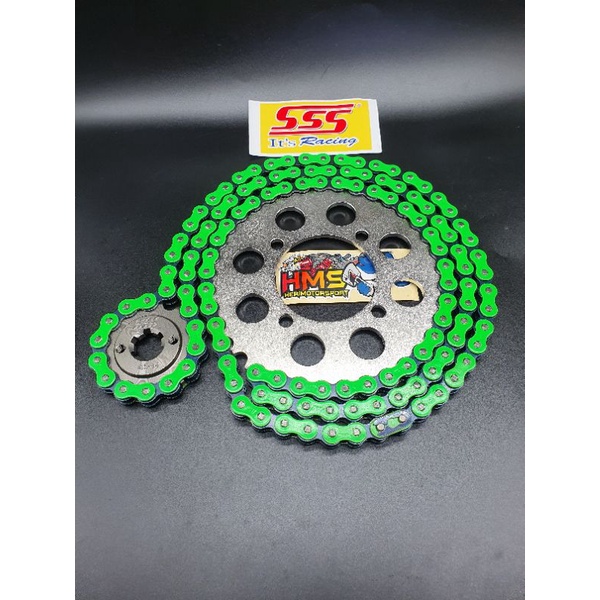 Gir gear Set SSS 415 Tipis Rx King,Jupiter Z,Vega, Vega R New,Jupiter MX, Jupiter MX New Rantai Gold-Hijau