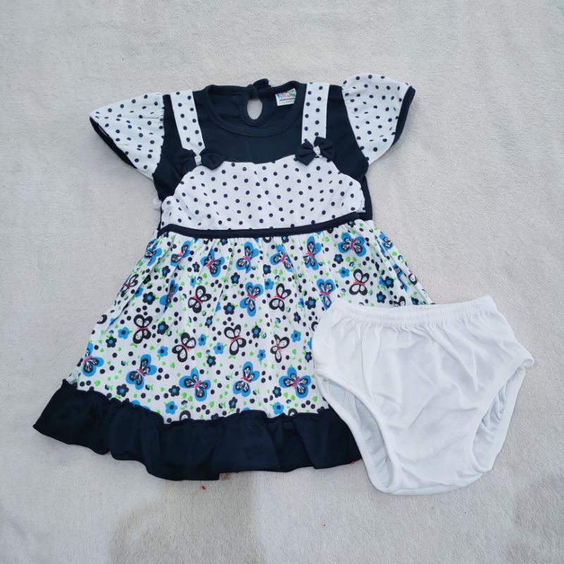 Dress Newborn 3 4 5 6 7 8 9 Bulan -1Tahun gaun baby motif Free celana Dalam