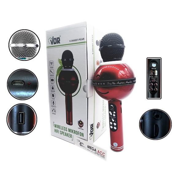 Mic Bluetooth Speaker Mp3 Disco Light VDR Pear