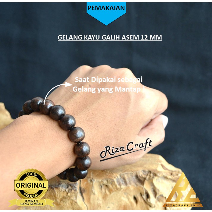 Rizacraft Gelang Tangan Cwe Cwo Kayu Galih Asem Hitam Gandul Jawa Asli 12 mm Kualitas Terbaik