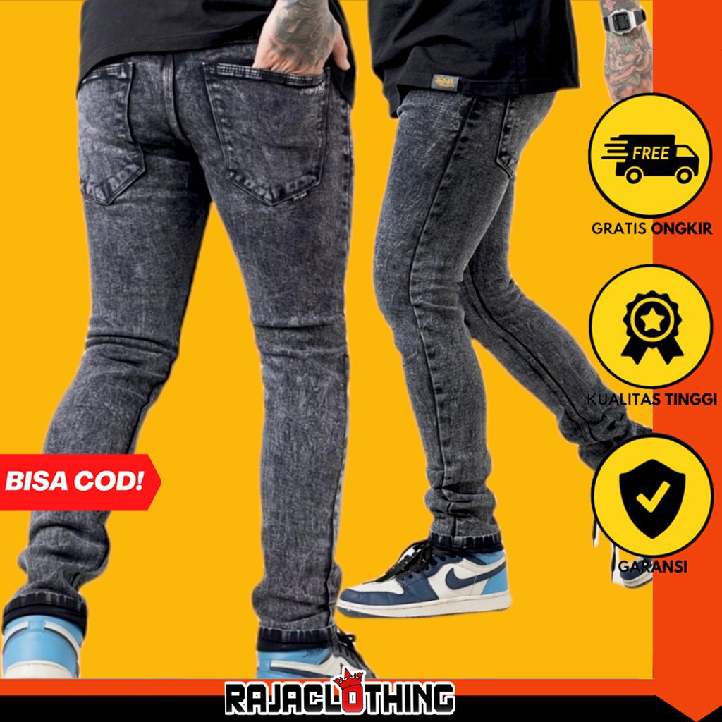 RCL - Celana Jeans Sanwash Hitam Original GC Panjang Skinny Pria / Denim Cowok Pensil Premium