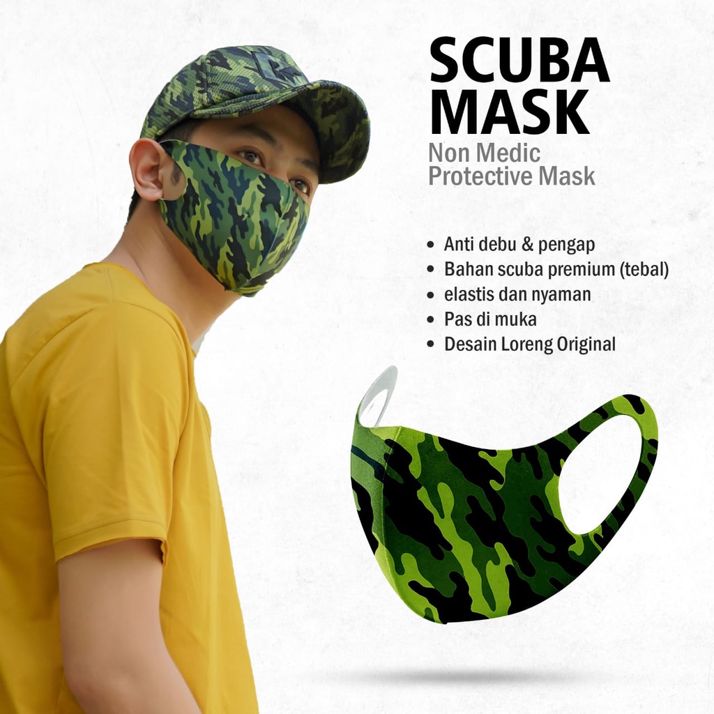 Masker Scuba Dewasa - Gramasi 340 - Anti Polusi dan Lembut - Bisa Dicuci - Tebal dan Premium