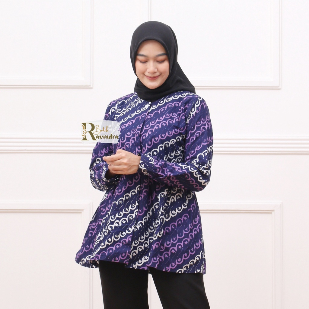 Atasan Batik Wanita Blouse Ruffle Batik Cap