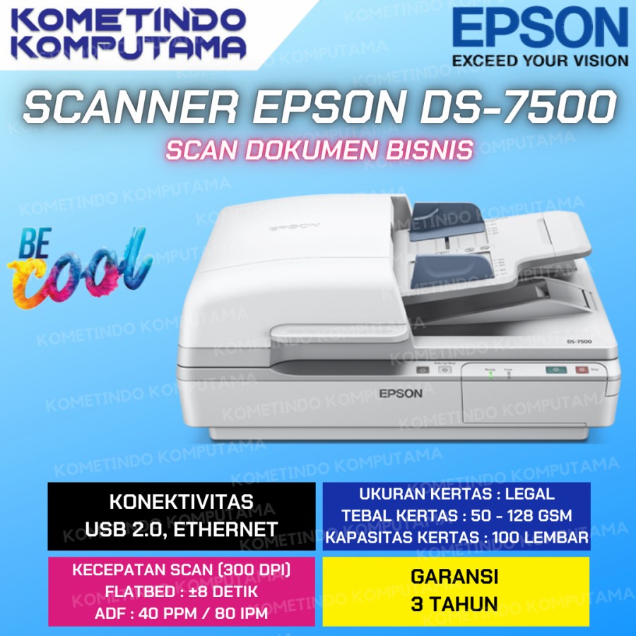 Epson WorkForce DS-7500 Flatbed Document Scanner with Duplex ADF / A4 Flatbed Business Scanner With Duplex ADF / Flatbed Colour Image DS7500