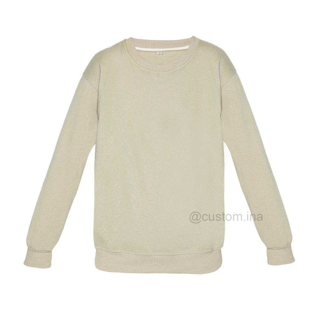 Basic Sweater Polos Beige Cream Crewneck Sweatshirt Pria Wanita Size M - XXXL