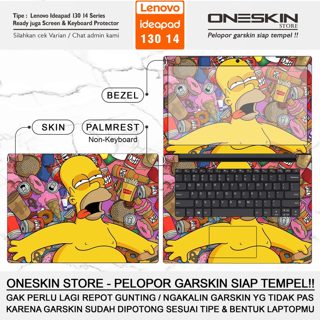 Garskin Sticker Laptop Pelindung Screen Keyboard Protector Lenovo IdeaPad 130-14 15 14AST 14IKB 15AST 15IKB Gambar Full Body Silikon Bening Glossy