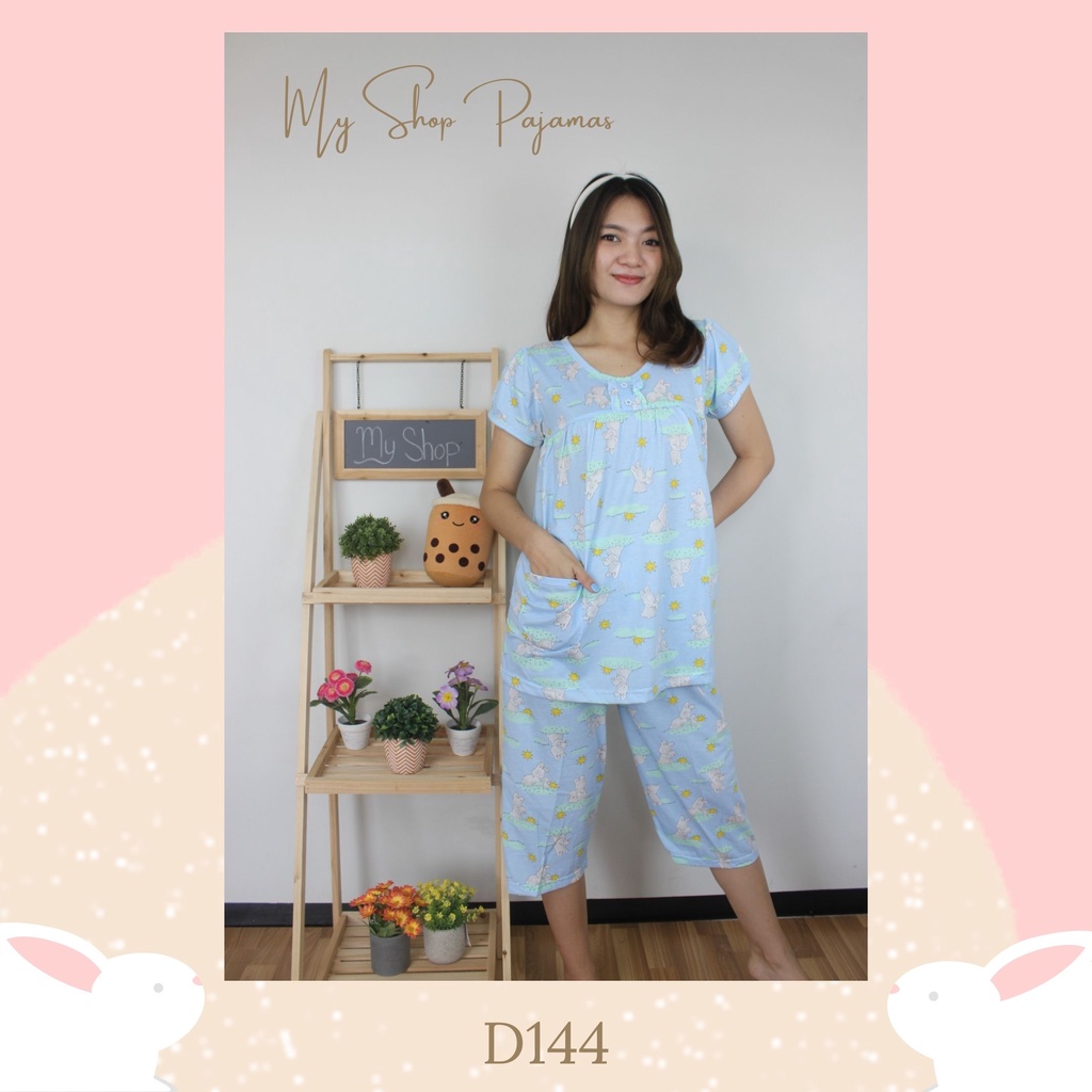 PIYAMA BABYDOLL WANITA TANGAN LENGAN PENDEK CELANA 3/4 LILY WHITE BAJUTIDUR DEWASA SLEEPWEAR PAJAMAS SPECIAL EDITION HPLW-1