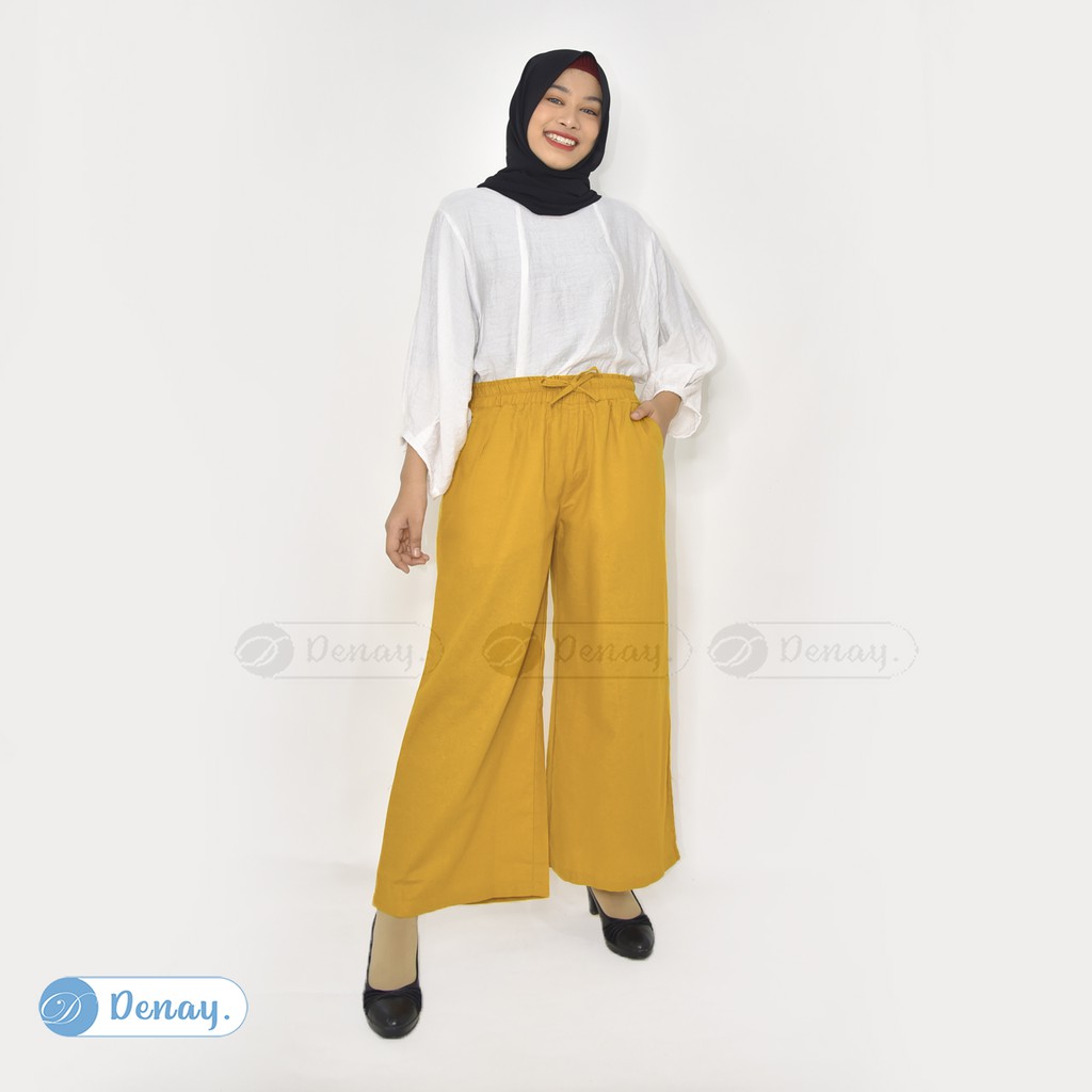 TOKODENAY - Celana Kulot Aira Rami - Cullote Linen Premium - Fashion muslim-MUSTARD