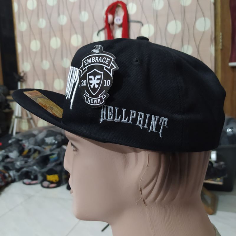 Topi Snapback metal distro pria Bordir Hellprint