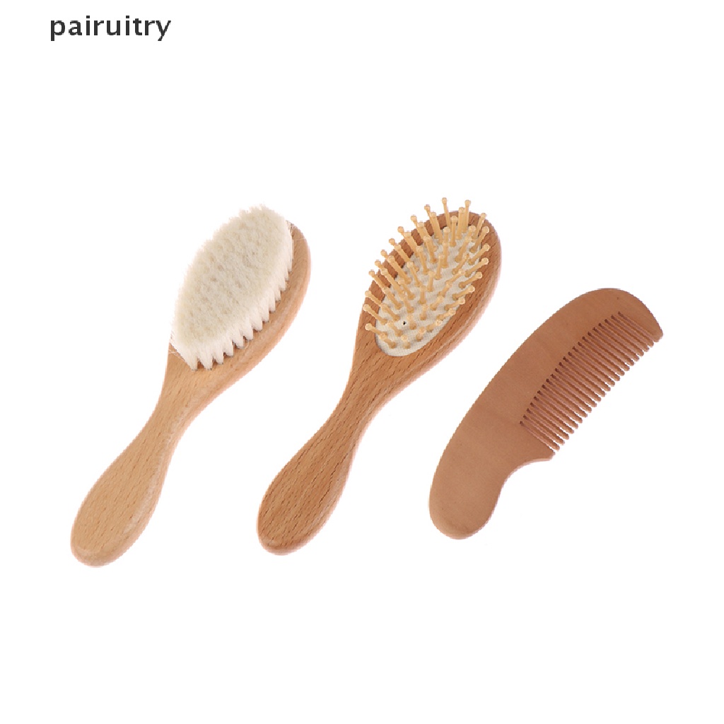 Prt 2pcs / Set Sisir Bulu Kambing Gagang Kayu Untuk Pijat Kepala Bayi PRT