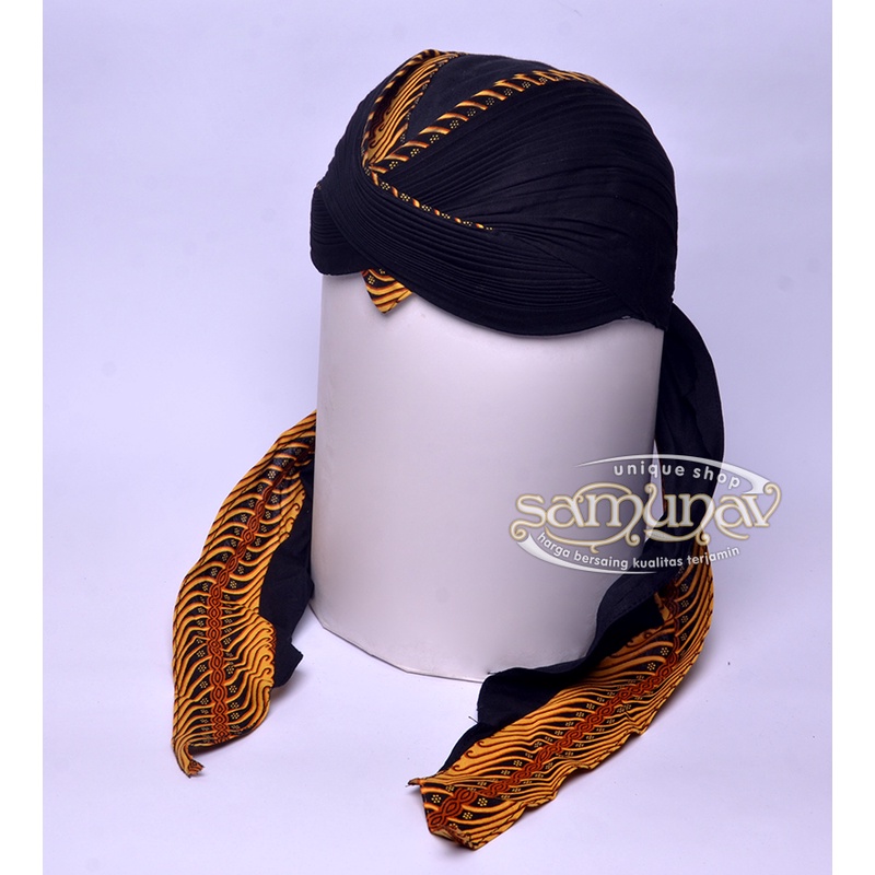 Blangkon Lipat Jogja sliwir Hitam Motif Samurai Kuning Full