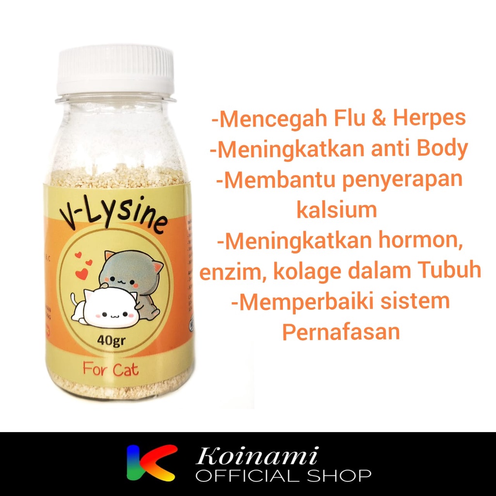 V-Lysine 40gr / Penambah Nafsu Makan Kucing / Vitamin Imun Tubuh Kucing /  Cat lysine kucing