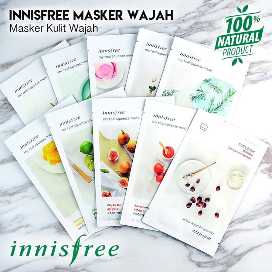 [KEMASAN BARU] INNISFREE MY REAL SQUEEZE SHEET MASK 23ml / MASKER WAJAH TOPENG INISFREE 23 ml NEW