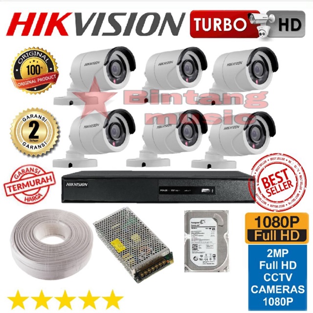 Paket cctv hikvision 6 channel outdoor hd 1080p