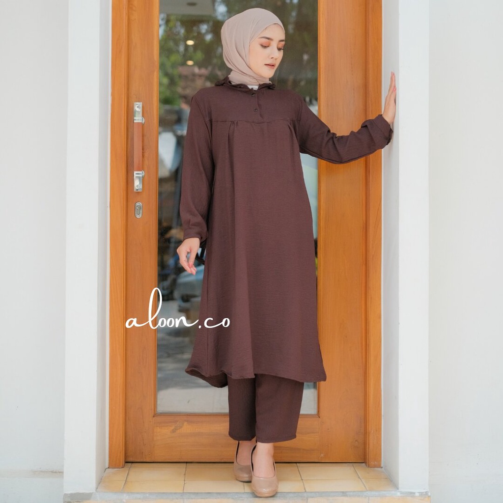 Ayana One Set Tunik Wanita Crinkle Airflow Busui Friendly – Setelan Wanita Murah – Setelan Tunik