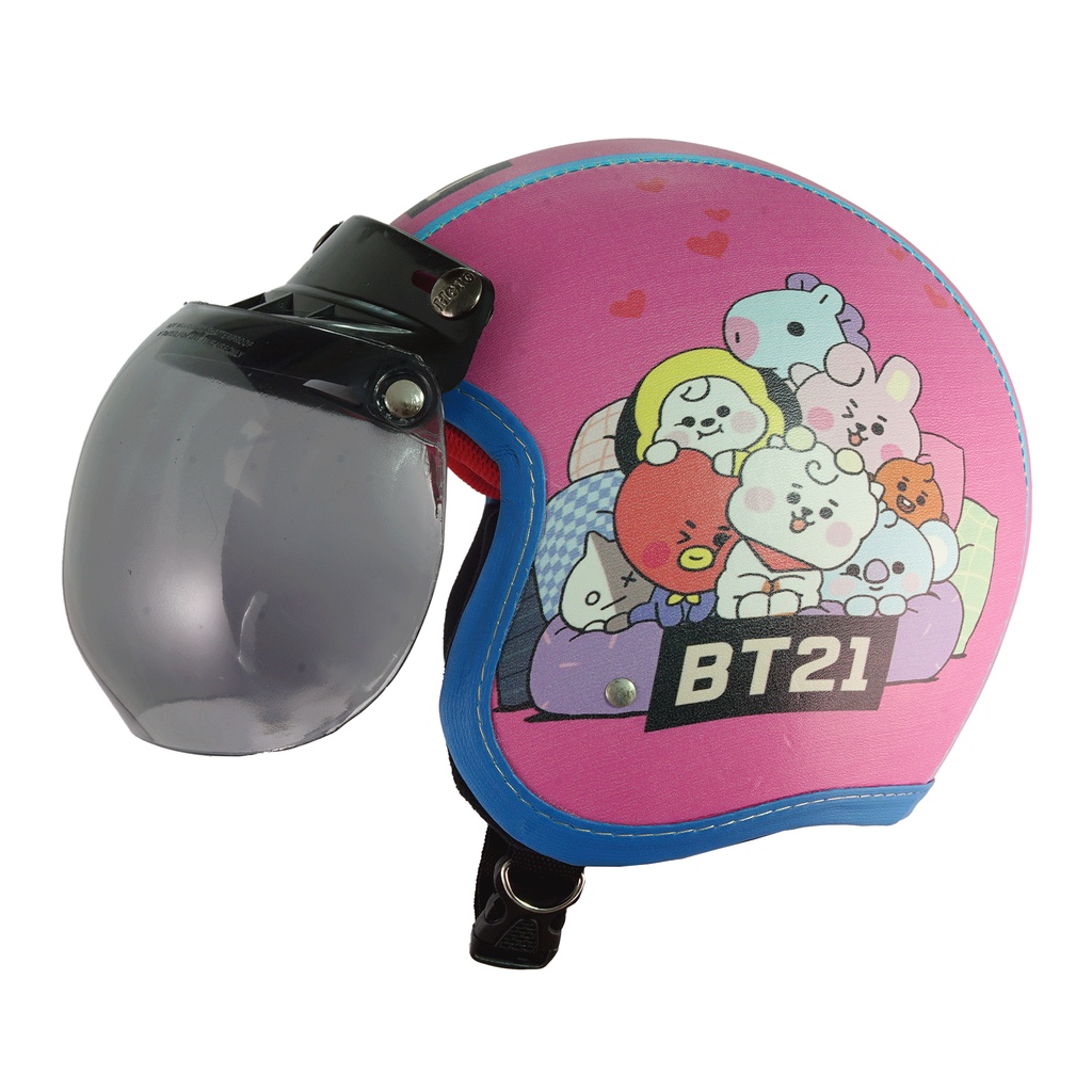 Helm Bogo Retro Anak Untuk Usia 2-6 Tahun Motif BT21 - Pink Biru