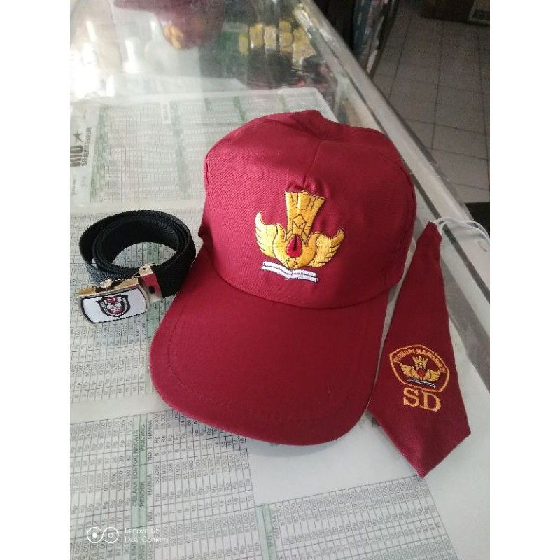 1 PAKET KOMPLIT TOPI DASI SABUK SD