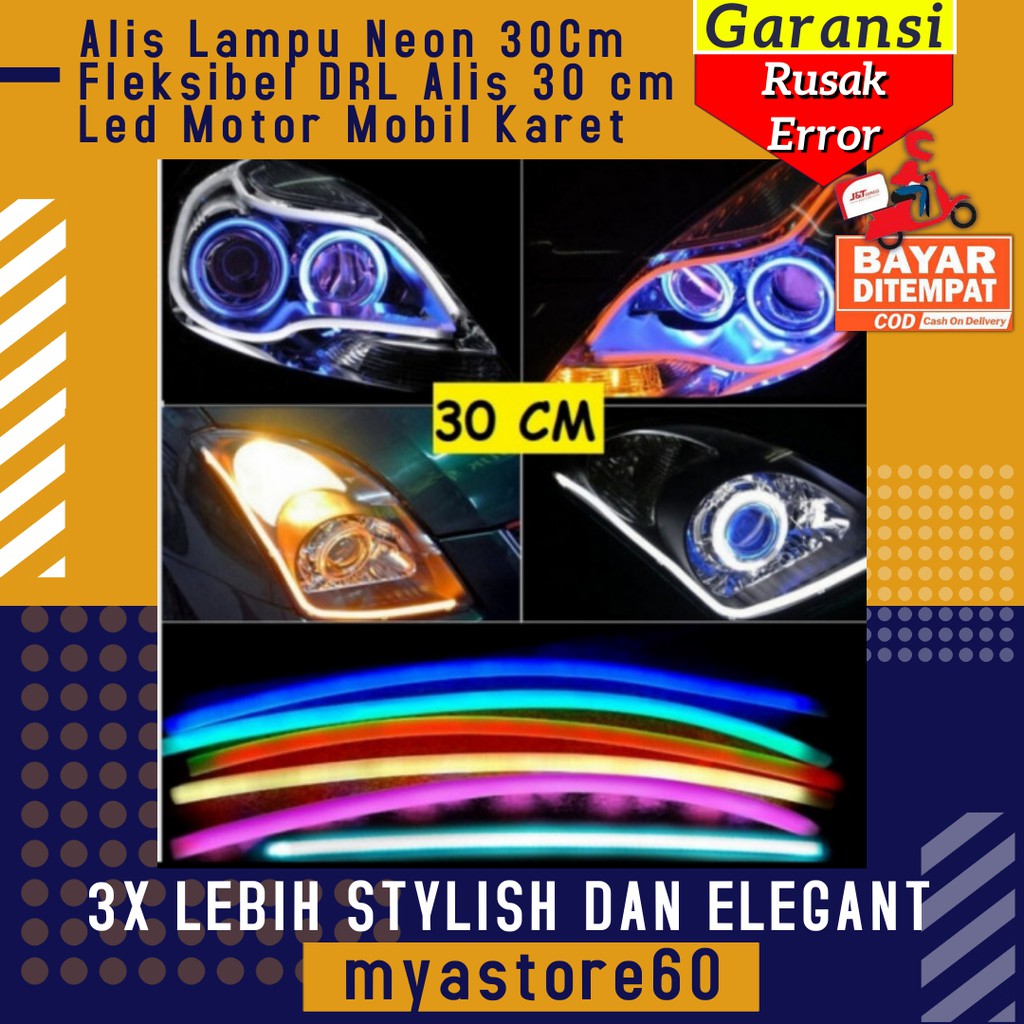 Lampu Alis Lampu Neon 30Cm Fleksibel DRL Alis 30 cm Led Aksesoris Variiasi Motor Mobil Karet