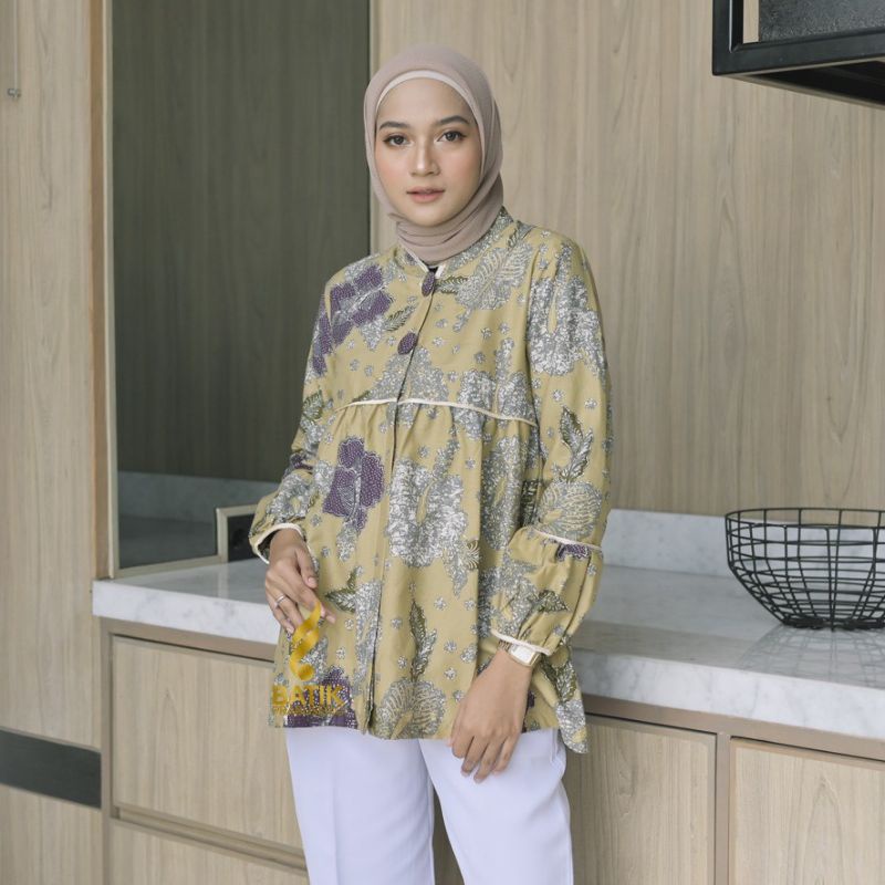 AMANDA ATASAN BATIK WANITA PAKAIAN CEWEK PRINTING LENGAN PANJANG MODERN PREMIUM