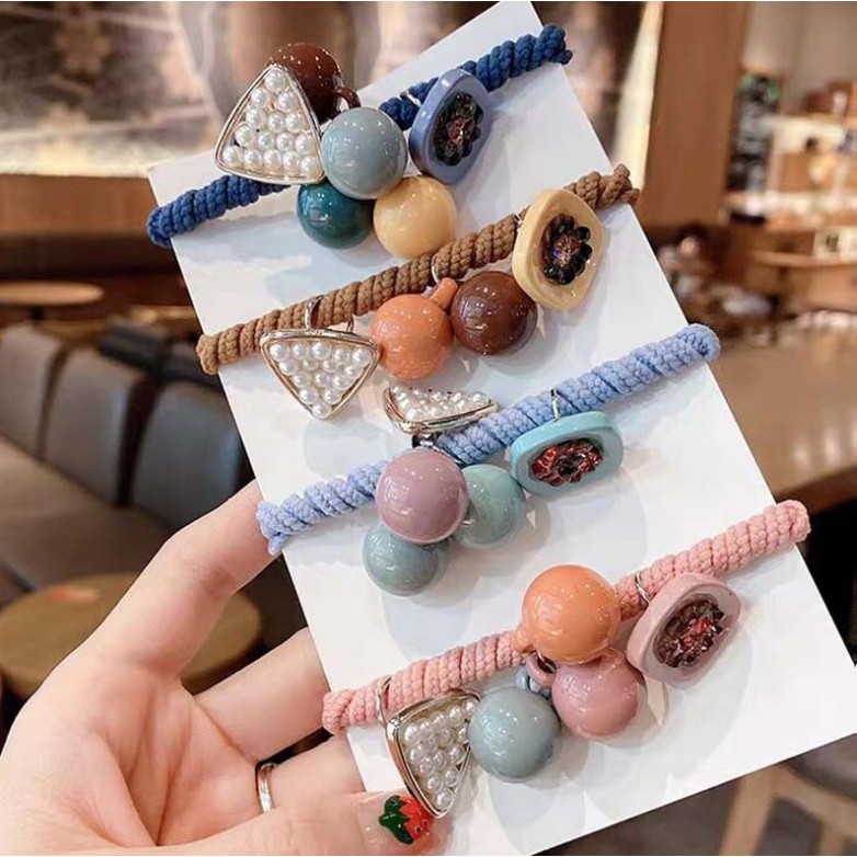 Karet Ikat Rambut SEGITIGA Akrilik Gaya Korea Import Murah Fashion Mutiara Wanita Hairband