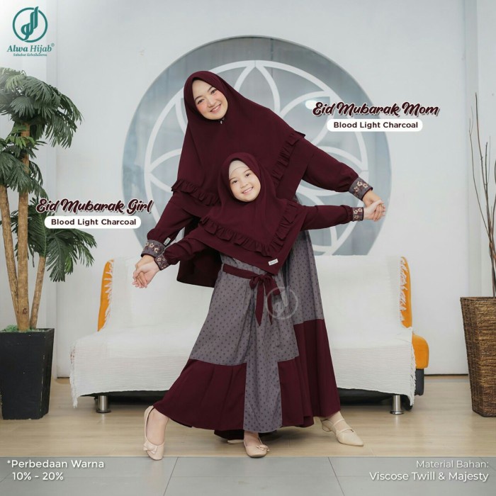 PREMIUM SARIMBIT EID MUBARAK BY ALWA HIJAB - GAMIS BLOOD LIGHT CHARCOAL⁣ - XS