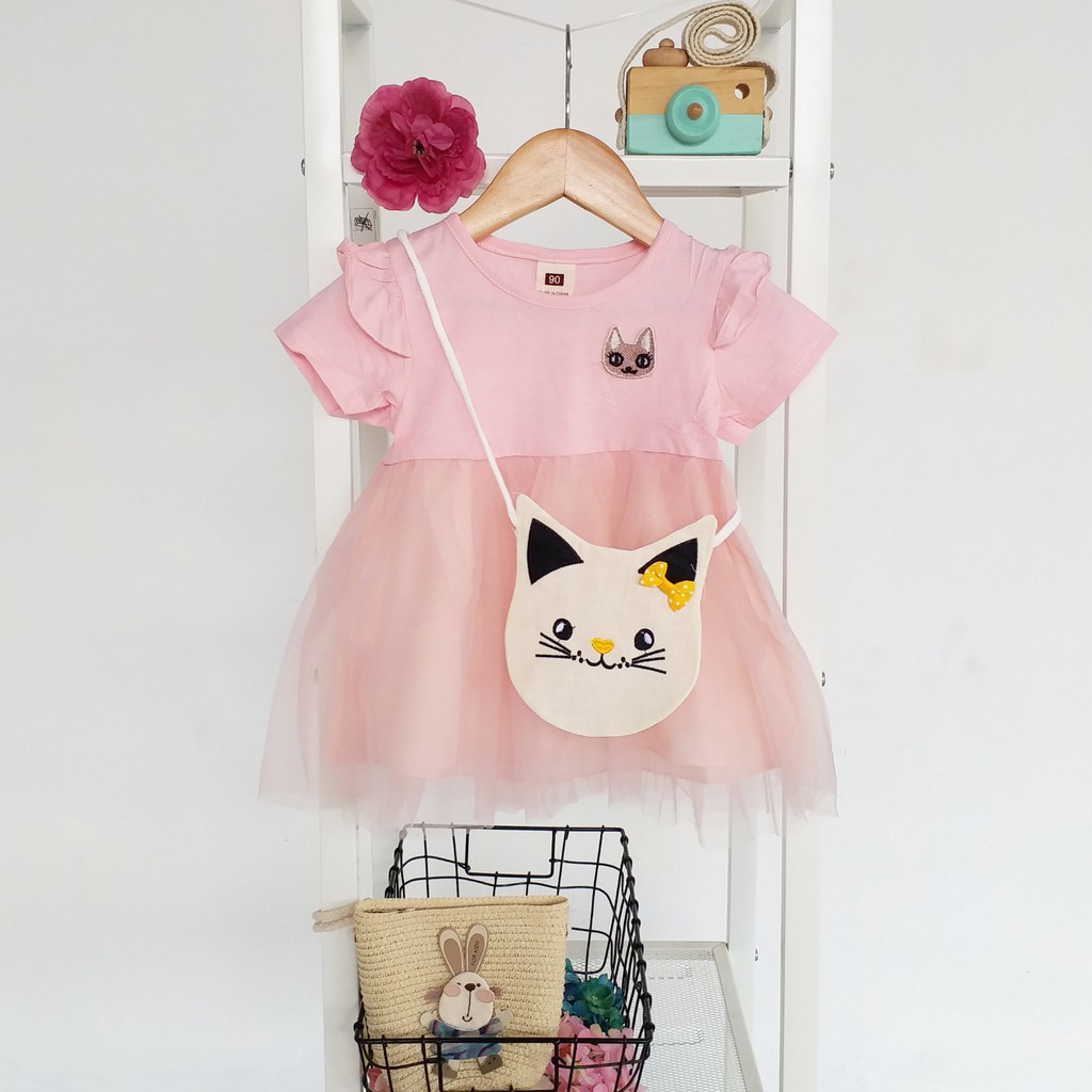 LittleAaron DRESS TWIN CATTY BAG 264 EBV Baju Dress Anak Perempuan Import 6 bulan - 3 tahun