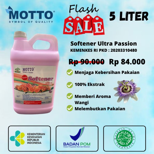 Softener Pelembut &amp; Pewangi Pakaian Laundry Ultra Passion MOTTO 5 Liter